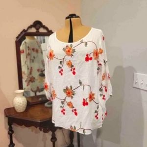 3X White Embroidered Blouse